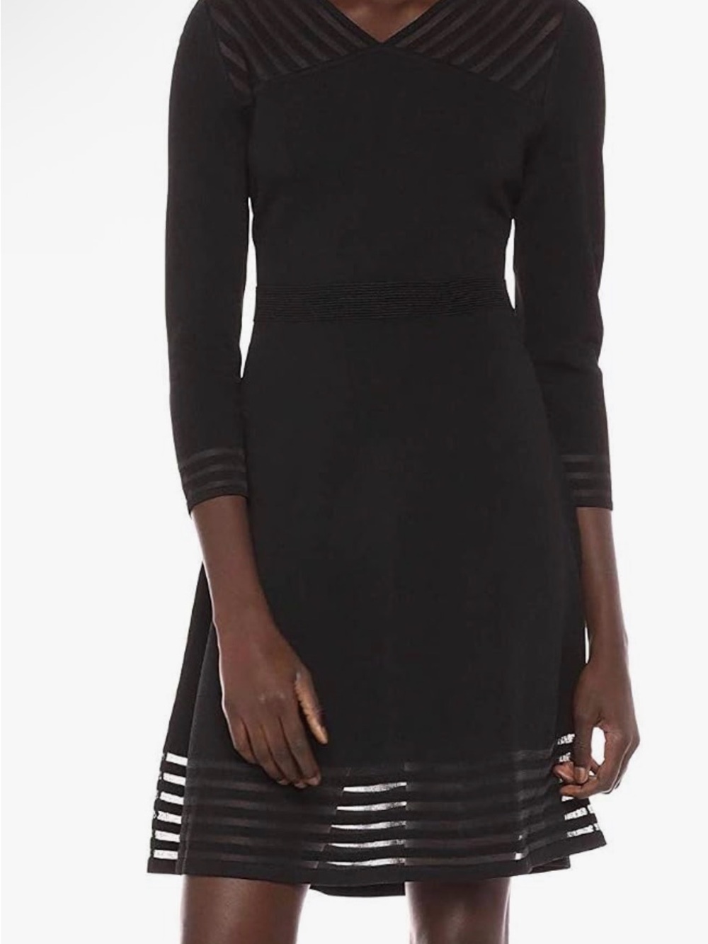 Woman Calvin Klein Black Sheer-Panel A-Line Dress Large Lg lady Cocktail dinner